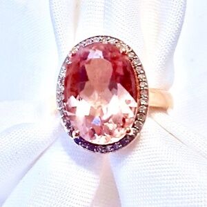 *SOLD* Estate Elegant Pink Gemstone Ring morganite,diamonds rose gold size 4